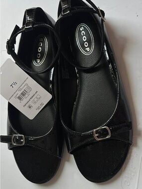 Scoop Black Patent Ankle-Strap Sandals for Women